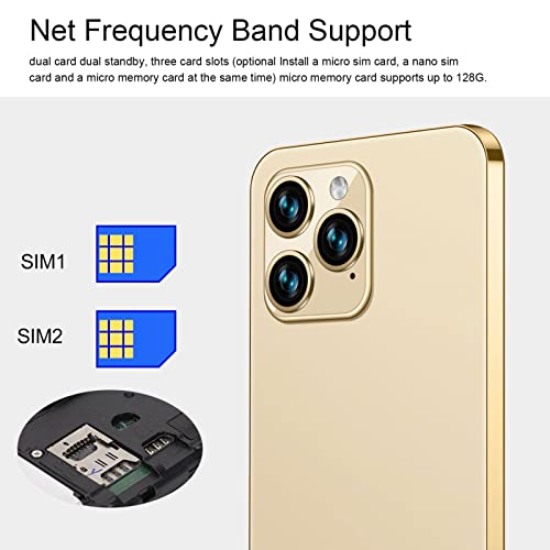 Zunate I14pro Max 4G Smartphone, 6.1in HD Screen Phone for Android 11 with Navigation System, Dual SIM 4GB RAM 64GB ROM 8MP 16MP 4000mAh Battery Unlocked Mobile Phone for Senior(Gold)