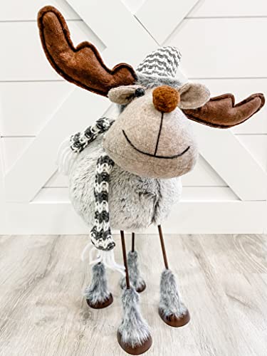 Holiday Deer Decoration - 15" Tall Free-Standing Huge Reindeer Long Antlers - Large Scandinavian Swedish Elk Tomte Gnome Plush Figurine Ornament for Thanksgiving and Christmas Table Home Decor