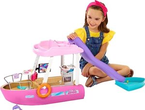 barbie toy boat playset, dream boat with 20+ pieces including pool, slide & dolphin, ocean-themed accessories