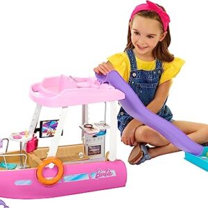 Barbie Toy Boat Playset, Dream Boat with 20+ Pieces Including Pool, Slide & Dolphin, Ocean-Themed Accessories