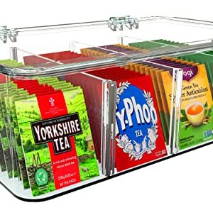 Utopia Home - Tea Bag Organizer - Stackable Tea Bag Storage Box with Clear Top Lid- Tea bag holder For Counter tops, Kitchen Cabinets, Pantry, Sweeteners (Clear)(Pack of 1)