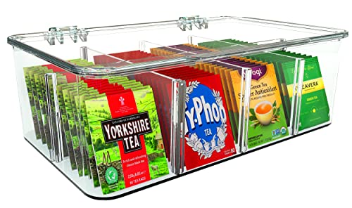 Utopia Home - Tea Bag Organizer - Stackable Tea Bag Storage Box with Clear Top Lid- Tea bag holder For Counter tops, Kitchen Cabinets, Pantry, Sweeteners (Clear)(Pack of 1)