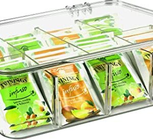 Utopia Home - Tea Bag Organizer - Stackable Tea Bag Storage Box with Clear Top Lid- Tea bag holder For Counter tops, Kitchen Cabinets, Pantry, Sweeteners (Clear)(Pack of 1)