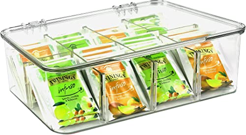 Utopia Home - Tea Bag Organizer - Stackable Tea Bag Storage Box with Clear Top Lid- Tea bag holder For Counter tops, Kitchen Cabinets, Pantry, Sweeteners (Clear)(Pack of 1)