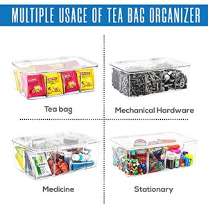 Utopia Home - Tea Bag Organizer - Stackable Tea Bag Storage Box with Clear Top Lid- Tea bag holder For Counter tops, Kitchen Cabinets, Pantry, Sweeteners (Clear)(Pack of 1)