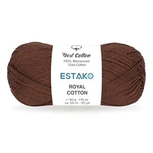 estako royal cotton, 100% mercerized giza cotton yarn, soft, super fino 1 for crochet and knitting 1.76 oz (50g) / 137 yrds (125m) (5085 - brown)