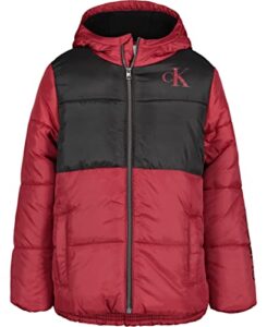 calvin klein boys' heavyweight hooded bubble jacket with polar fleece lining, red carpet, 5