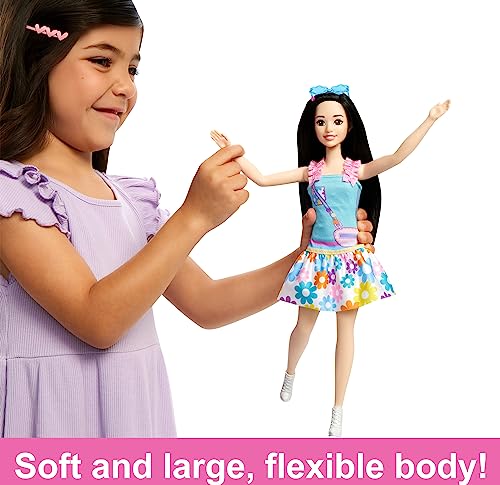 Barbie My First Barbie Preschool Doll, Renee with 13.5-inch Soft Posable Body & Black Hair, Plush Squirrel & Accessories