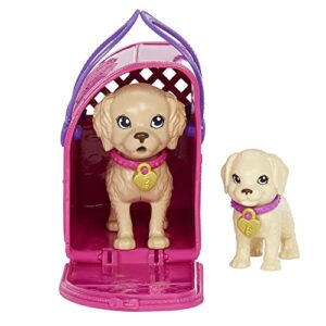 Barbie Pup Adoption Doll & Accessories Set with Color-Change, 2 Pets, Carrier & 10 Accessories, Brunette Doll in Purple Dress