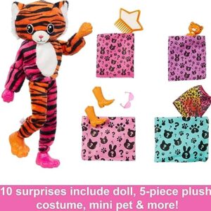 Barbie Cutie Reveal Fashion Doll, Jungle Series Tiger Plush Costume, 10 Surprises Including Mini Pet & Color Change