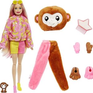 Barbie Cutie Reveal Fashion Doll, Jungle Series Monkey Plush Costume, 10 Surprises Including Mini Pet & Color Change