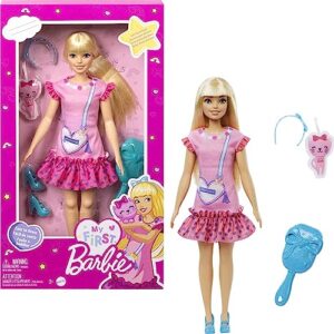 Barbie My First Barbie Preschool Doll, "Malibu" with 13.5-inch Soft Posable Body & Blonde Hair, Plush Kitten & Accessories