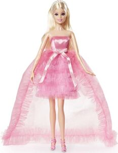 barbie birthday wishes doll with blonde hair and pink satin and tulle dress, special occasion gifts and collectibles