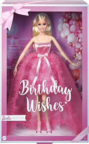 Barbie Birthday Wishes Doll with Blonde Hair and Pink Satin and Tulle Dress, Special Occasion Gifts and Collectibles