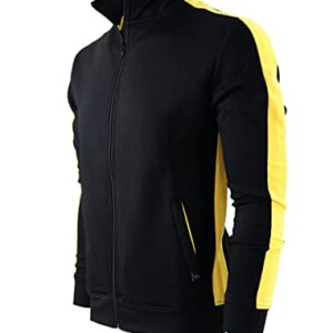 SCREENSHOT-S51707 Mens Hip Hop Premium Slim Fit Winter Fleece Lined Track Jacket - Modern Athletic Workout Sport Fitness Tops with Side Taping-Black/Yellow-Medium