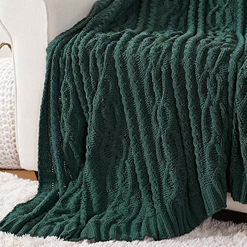 Battilo Christmas Dark Green Throw Blanket for Couch, Woven Chenille Knit Throw Blanket Versatile for Chair, 51 x 67 Inch Super Soft Warm Decorative Textured Blanket for Bed, Sofa and Living Room