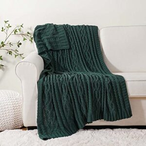 Battilo Christmas Dark Green Throw Blanket for Couch, Woven Chenille Knit Throw Blanket Versatile for Chair, 51 x 67 Inch Super Soft Warm Decorative Textured Blanket for Bed, Sofa and Living Room