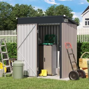 verano garden 5'x3' outdoor storage shed, galvanized metal steel garden shed w/lockable door, small bike storage for backyard, patio, lawn/taupe