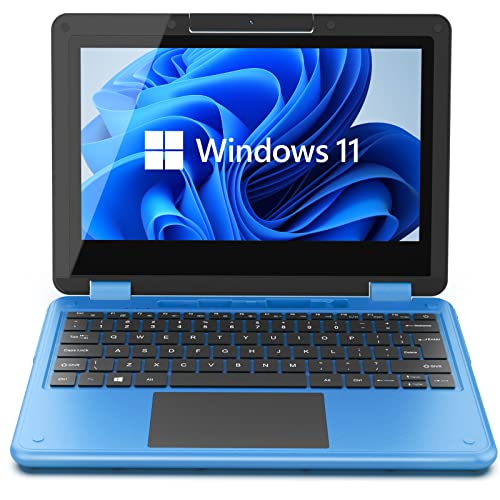 AWOW Touchscreen Laptop, 2 in 1 11.6" FHD Intel 4 Core Celeron N4120 Processor Windows 11 Home 6GB RAM 64GB M.2 SSD Storage Kids Convertible Laptop (Blue)