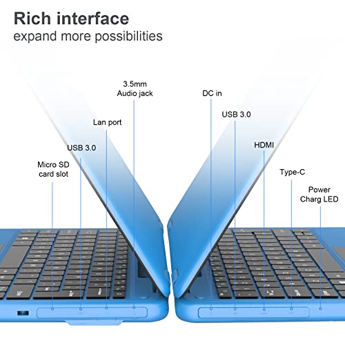 AWOW Touchscreen Laptop, 2 in 1 11.6" FHD Intel 4 Core Celeron N4120 Processor Windows 11 Home 6GB RAM 64GB M.2 SSD Storage Kids Convertible Laptop (Blue)