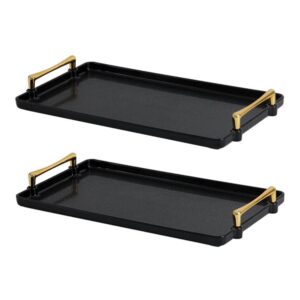 table tray plastic serving trays - modern rectangular decorative tray for coffee table living room kitchen countertop bathroom - food tray for eating breakfast with gold handles - 15.4 x 8.5 inches