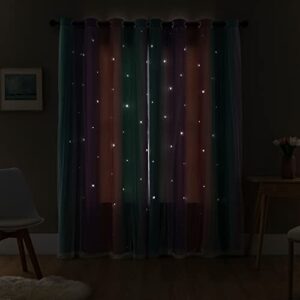 XiDi Curtains for Girls Bedroom Decor, Rainbow Curtains for Kids Room Decor, Purple Blackout Curtains for Little Girl Room, Unicorn Wall Decals Pink Curtains Green, 63 Inches Long 34 Wide 1 Panel