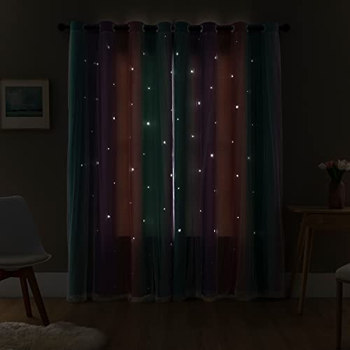 XiDi Curtains for Girls Bedroom Decor, Rainbow Curtains for Kids Room Decor, Purple Blackout Curtains for Little Girl Room, Unicorn Wall Decals Pink Curtains Green, 63 Inches Long 34 Wide 1 Panel