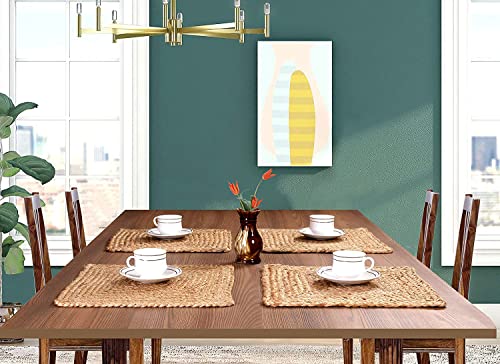 KEMA Jute Braided Placemats Set of 4 Reversible, 100% Jute, Nonslip 13x13 Square Farmhouse Vintage Jute Placemats for Dining Table, Perfect for Indoor Outdoor, Natural