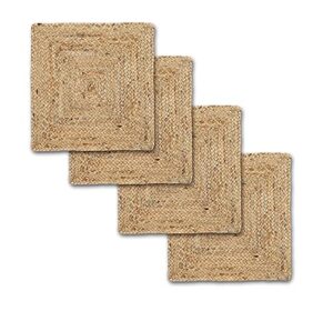 kema jute braided placemats set of 4 reversible, 100% jute, nonslip 13x13 square farmhouse vintage jute placemats for dining table, perfect for indoor outdoor, natural