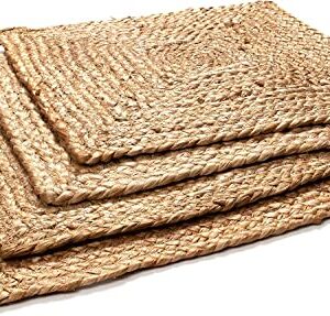 KEMA Jute Braided Placemats Set of 4 Reversible, 100% Jute, Nonslip 13x13 Square Farmhouse Vintage Jute Placemats for Dining Table, Perfect for Indoor Outdoor, Natural