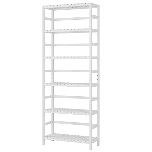 Bamjoy Bookshelf, 6 Tier Bamboo Shelf Adjustable Storage Shelves, Freestanding Tall Shelving Unit Plant Stand for Bathroom Home Office Kitchen Living Room, 23.6W x 10.2D x 63.4H White