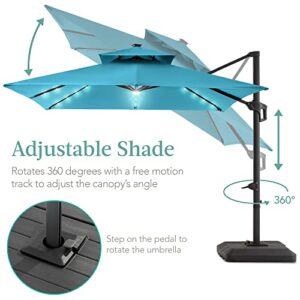 Best Choice Products 10x10ft 2-Tier Square Cantilever Patio Umbrella with Solar LED Lights, Offset Hanging Outdoor Sun Shade for Backyard w/Included Fillable Base, 360 Rotation - Sky Blue