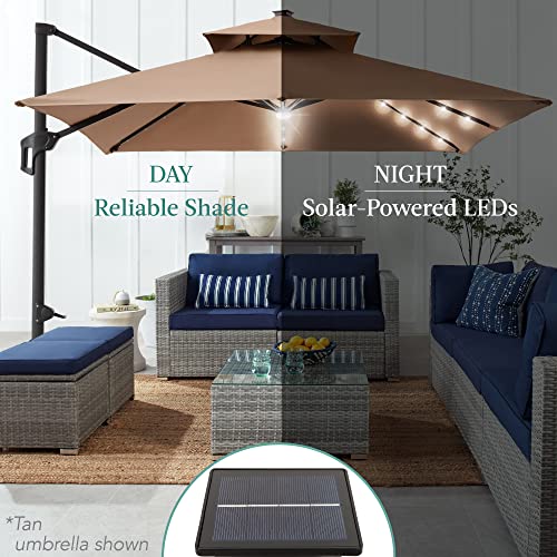 Best Choice Products 10x10ft 2-Tier Square Cantilever Patio Umbrella with Solar LED Lights, Offset Hanging Outdoor Sun Shade for Backyard w/Included Fillable Base, 360 Rotation - Sky Blue