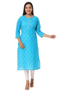 vihaan impex leheriya printed casual blue tunic tops for women kurta kurti for ladies