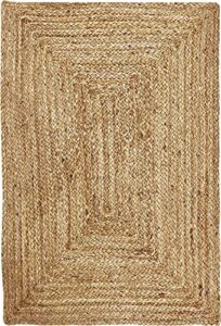 kema 2x3 feet handwoven jute braided area rug, natural yarn - rustic vintage braided reversible rectangular rug- eco friendly rugs for bedroom, kitchen, living room, farmhouse