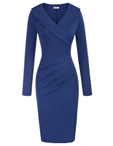 grace karin women's business pencil dress office long sleeve cocktail dress wedding guest blue s