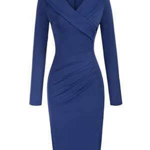 GRACE KARIN Women's Business Pencil Dress Office Long Sleeve Cocktail Dress Wedding Guest Blue S