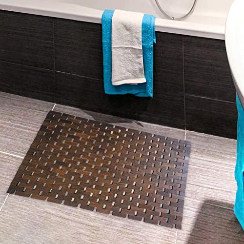 SM SunniMix Bath Mat Non Slip Kitchen Rug, Bamboo Wood Bathroom Mat, Bathmat Floor Mat Shower for Sauna Floor Swimming Shower Home SPA, Brown