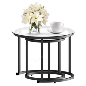 aboxoo Black Nesting Coffee Glass Table Set of 2, Metal Freme Side End Tables for Living Room Bedroom for Apartment Small Place Modern Industrial Simple, 23.6D x 23.6W x 17.7H in