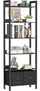 furologee 6-tier bookshelf, tall bookcase with 2 drawers storage organizer, industrial display free standing shelf units, wood and metal storage rack for home office, bedroom, black oak
