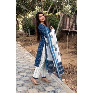 KLOSIA Women's Rayon Kurta Palazzo With Dupatta Set X-Large Indigo Blue