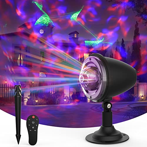 Yokgrass 2 in 1 Halloween Christmas Projector Light, Outdoor Water Wave Laser Aurora Holiday Spotlight with Remote Control, Waterproof Projector for Indoor Party Garden Landscape Tree Decoration