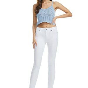 FLYING BANANA Women's White Mid Rise Comfy Stretch Denim Skinny Jeans (White, 14)