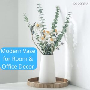 DECORPIA Premium Quality White Ceramic Vase | Modern Farmhouse bohemian Pampas Grass Flowers Bouquet for Home Décor, Desk Aesthetic Room Decor, White