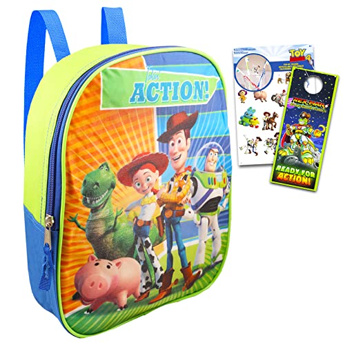 Buzz Lightyear Backpack Toddler - 11" Toy Story Backpack for Kids Bundle with Toy Story Stickers, Door Hanger | Lightyear Mini Backpack