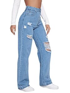 sweatyrocks women's high waisted ripped boyfriend jeans distressed denim pants with pockets light wash s