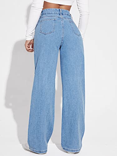 SweatyRocks Women's High Waisted Ripped Boyfriend Jeans Distressed Denim Pants with Pockets Light Wash S