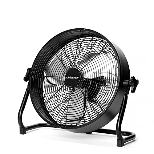 MANUSAGE 12'' High-Speed Fan - Quick Installation, Floor-Standing or Wall-Mounted, Dual Current Mode, 9-Speed for USB/Power Bank - Ideal for Home, Bedroom, Travel, Camping, Garage Use black