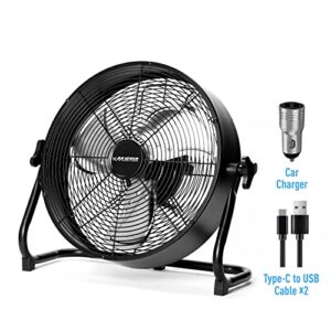 MANUSAGE 12'' High-Speed Fan - Quick Installation, Floor-Standing or Wall-Mounted, Dual Current Mode, 9-Speed for USB/Power Bank - Ideal for Home, Bedroom, Travel, Camping, Garage Use black