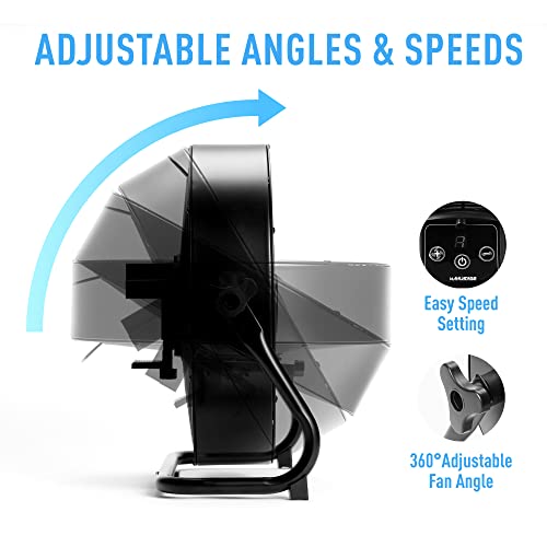 MANUSAGE 12'' High-Speed Fan - Quick Installation, Floor-Standing or Wall-Mounted, Dual Current Mode, 9-Speed for USB/Power Bank - Ideal for Home, Bedroom, Travel, Camping, Garage Use black